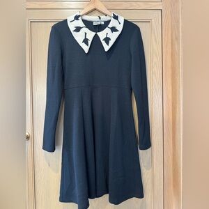 Vintage Janell Beals Made in USA Wool Dress Midi Collar Pullover / medium
